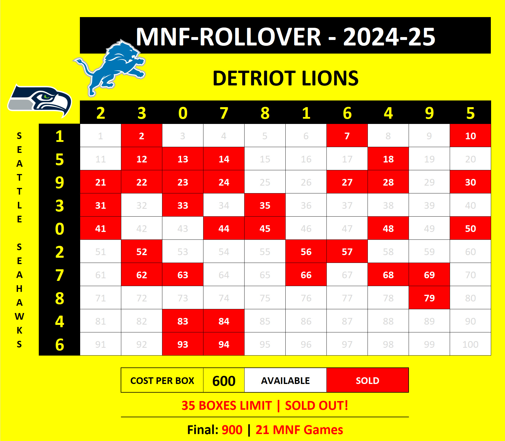 MNF-Rollover Seahawks at Lions